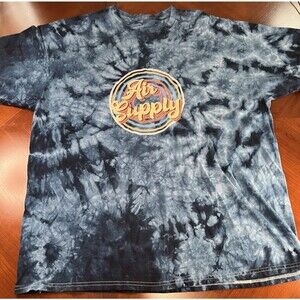 Air Supply Tie Dye Band Concert Tee T-Shirt Blue/White No Tag 24" Pit to Pit